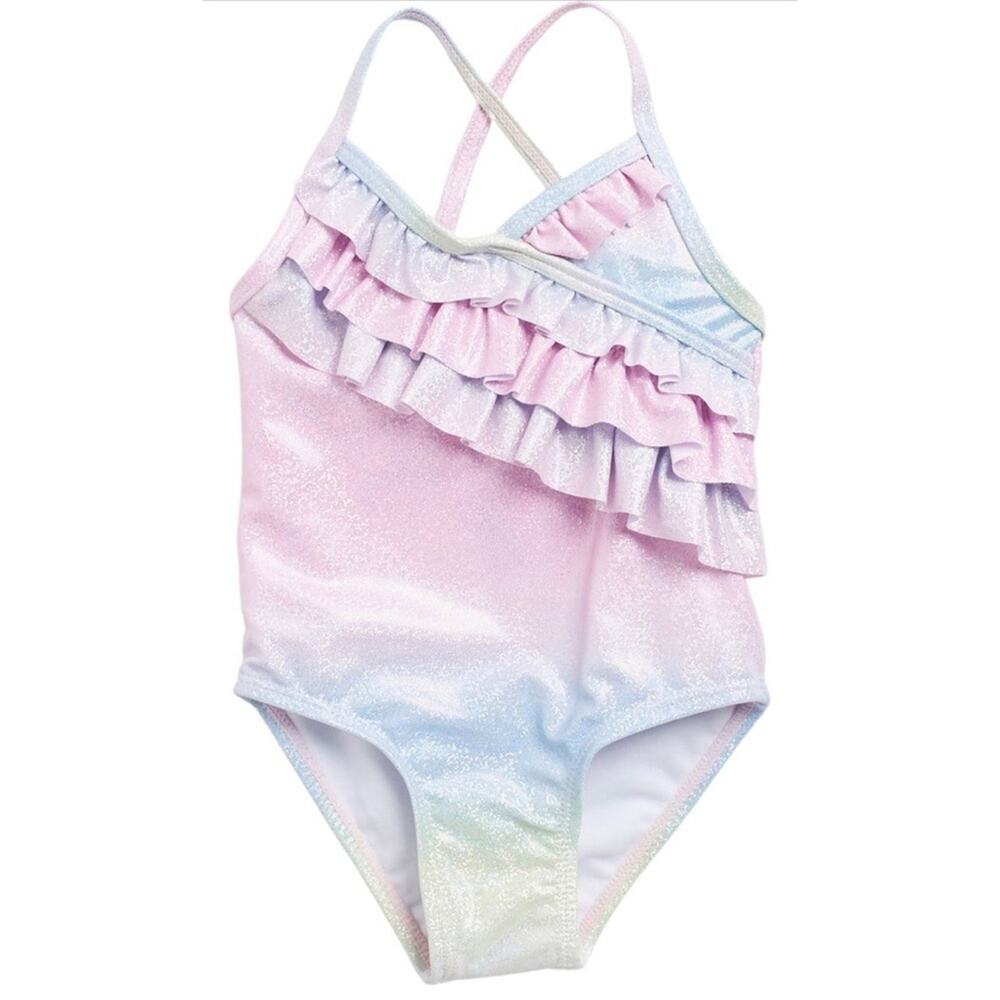 NWT Koala Kids Girls Ombre Ruffle Swimsuit Pink Blue Shimmer One Piece 12-18M